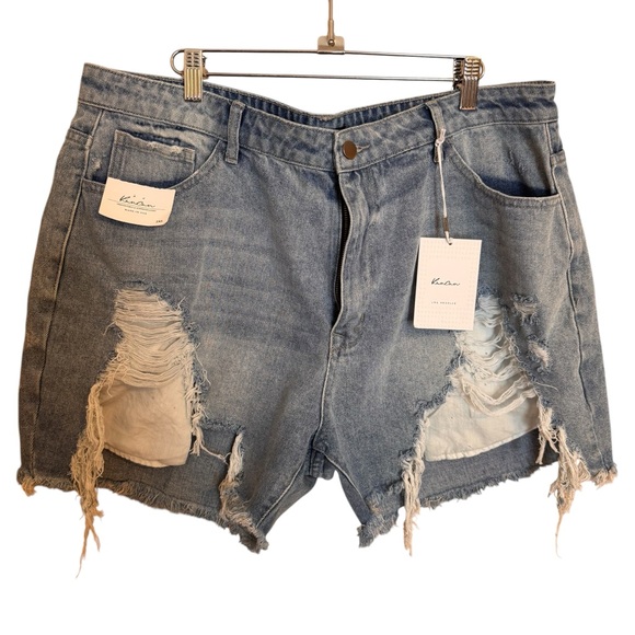 KanCan Women's Distressed Denim Shorts - Blue - Picture 1 of 4